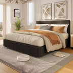 CuisinSmart bedframe van ribfluweel met hoofdbord, gestoffeerd platformbedframe met 4 opbergladen en houten lattenbodem