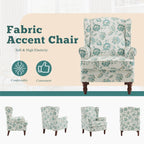 Erommy moderne fauteuil, fauteuil met hoge rugleuning, gestoffeerde eenzitsbank met knopen en houten poten voor de woonkamer