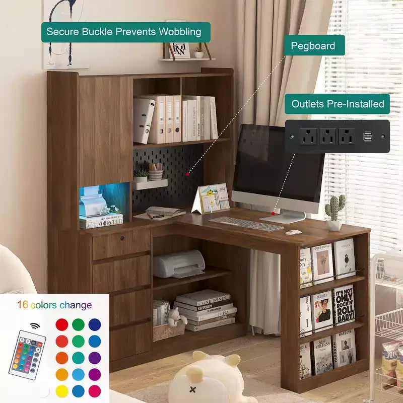 Hoekbureau in L-vorm van 46 inch met boekenkast en lades