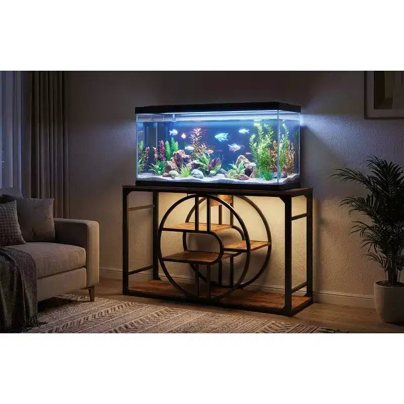 Aquarienunterschrank aus Metall für 55-75 Gallonen, robuster Fischbeckenständer mit Stauraumschrank, mehrstufiger Aquarienständer mit verstärkten Beinen, geeignet