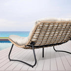 Dubbele papasan-loveseat met kussen, weerbestendig PE-rotan en metalen frame voor binnen en buiten