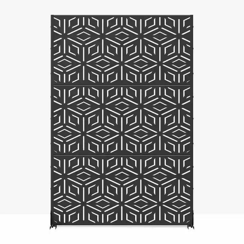MAYEERTY Raumteiler mit Francis-Reismuster, schwarzes verzinktes Blech, 72x47x2in, 3-teiliges Set, 3-teiliges Set