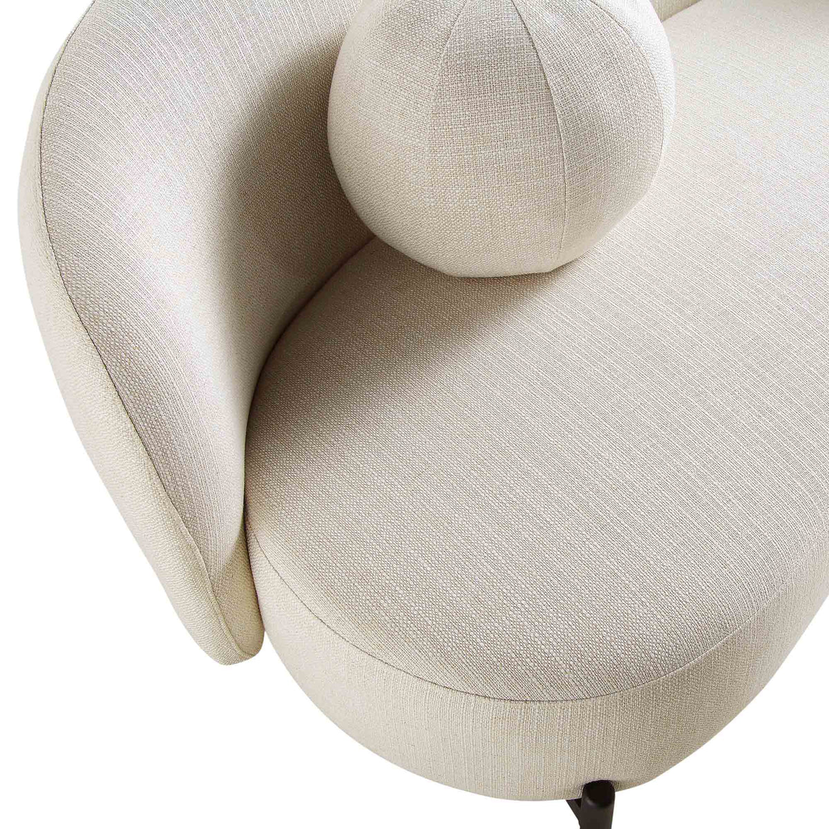 Gebogen driezitsbank met bolvormige kussens, beige linnenmix