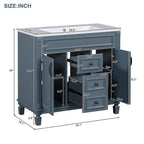 36'' Modern Bathroom Vanity with Top Sink and Mirror Cabinet,2 Doors and 2 Drawers