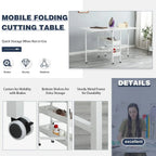 In hoogte verstelbare knutseltafel met opbergplanken, mobiele opvouwbare snijtafel voor thuiskantoor, naaikamer of hobbykamer