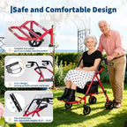 Tragbarer, zusammenklappbarer Rollstuhl für Erwachsene, Tragkraft 299lb, 6 Räder, höhenverstellbar, Stauraum unter dem Sitz, bequemer Sitz und Fußpedale