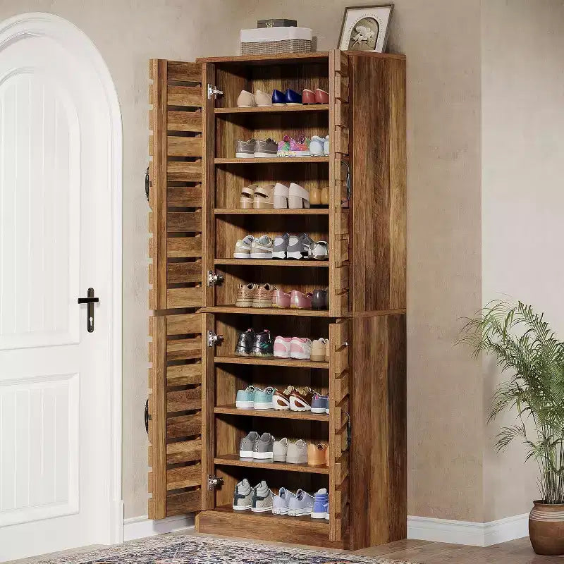 Lantine 70.8 hoher Schuhschrank mit Lamellentüren, 9 Ebenen, Platz für 27 Paar Schuhe