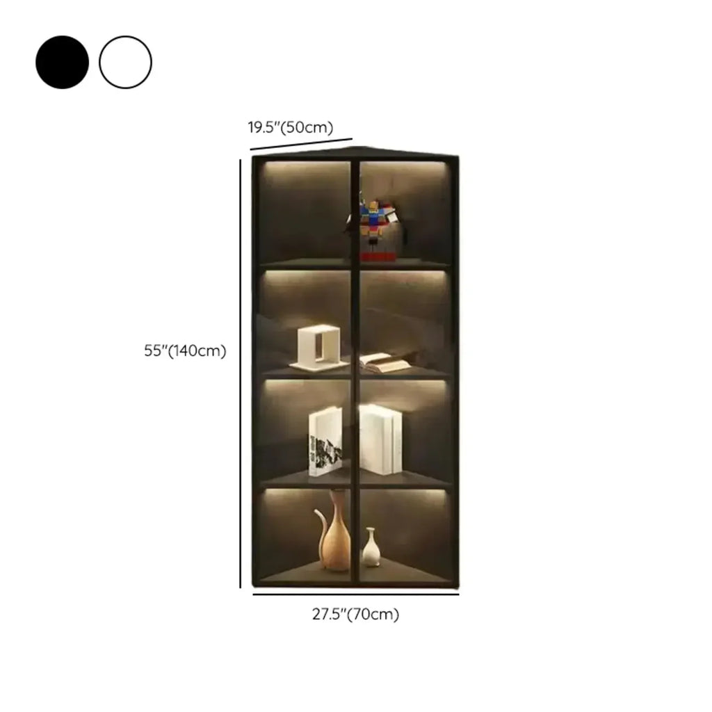 Vitrine d'angle moderne en métal et bois gris avec porte vitrée