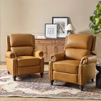 2er-Set moderner Ohrensessel aus Echtleder Elisabete mit Vintage-Nagelkopfverzierung für Wohnzimmer und Schlafzimmer| ART OF LIVING DESIGNS
