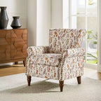 Araceli traditionele houten fauteuil met bloemenstof, hoge rugleuning met vleugels en siernagels| ART OF LIVING DESIGNS