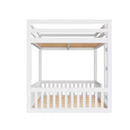 Full over Full Wooden Bunk Bed with Ladder and Guardrails, Low Floor Full Size Bunk Beds with Slats Support