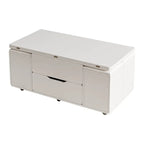 Klappbarer Couchtisch mit Hubplatte, 4 Hockern und Stauraum
