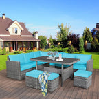 Costway 7-delige diningset van rotan voor het terras, modulaire bank, sofa en voetenbank - bekijk de details