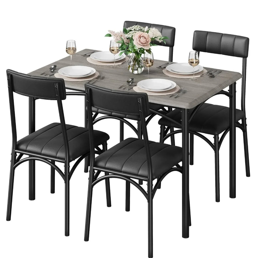 Rechthoekige eetkamerset voor 4 personen met gestoffeerde stoelen