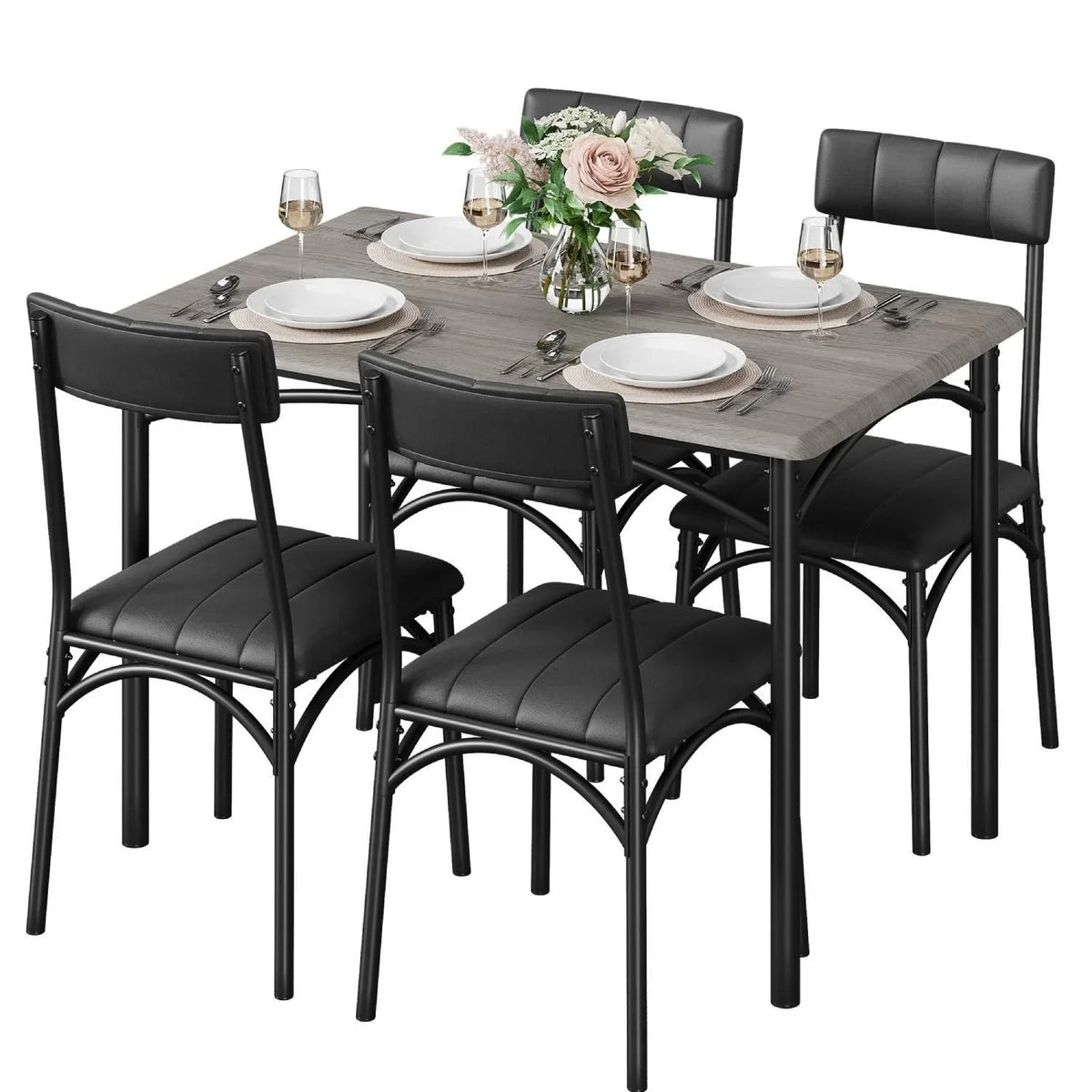 Rechthoekige eetkamerset voor 4 personen met gestoffeerde stoelen