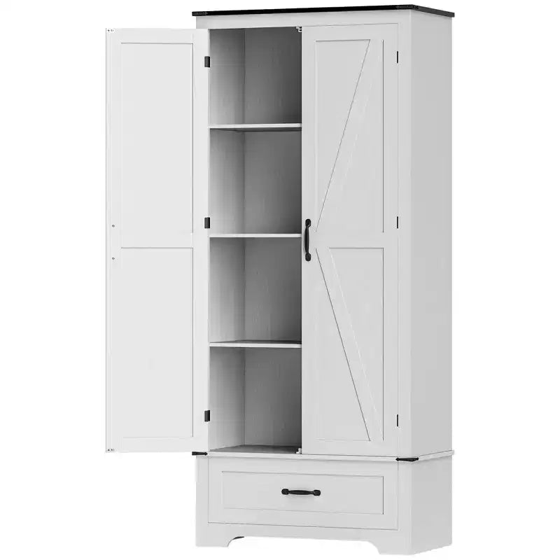 Armoire garde-manger de style champêtre HOMCOM 72 avec portes de grange, grand meuble de rangement pour la cuisine avec étagères réglables et tiroir