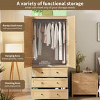 COZONY Armoire Wardrobe with 3 Drawers & 2 Doors, Modern Wooden Closet Cabinet for Bedroom, Heavy Duty White Standing Armoire