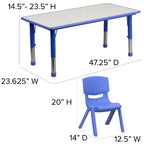 Prostokątny zestaw stołu do zabawy z regulowaną wysokością i 6 krzesłami Emma and Oliver, z tworzywa sztucznego, 23.625W x 47.25L
