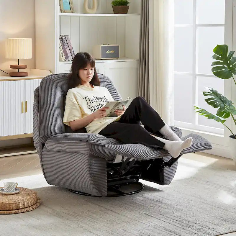 Draaibare relaxfauteuil van ribfluweel met voetensteun voor de woonkamer