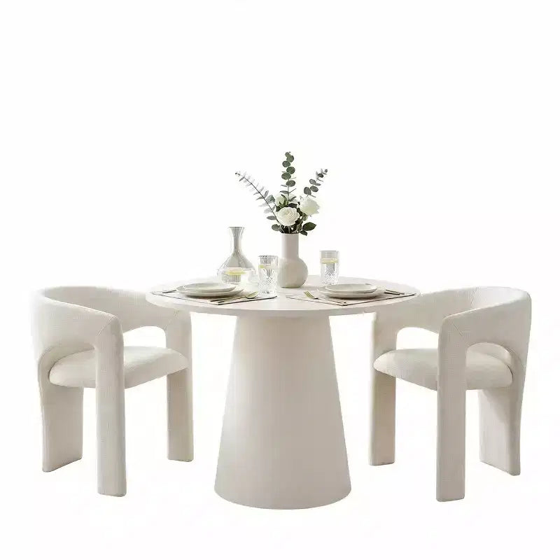 Kleines Esszimmerset für 2 Personen, beige gepolsterte Stühle, runder Esstisch mit Säulenfuß, kompakte moderne Küchenmöbel-Panipeachy