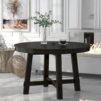 Farmhouse Round Extendable Dining Table with 16 Leaf Wood Kitchen Table