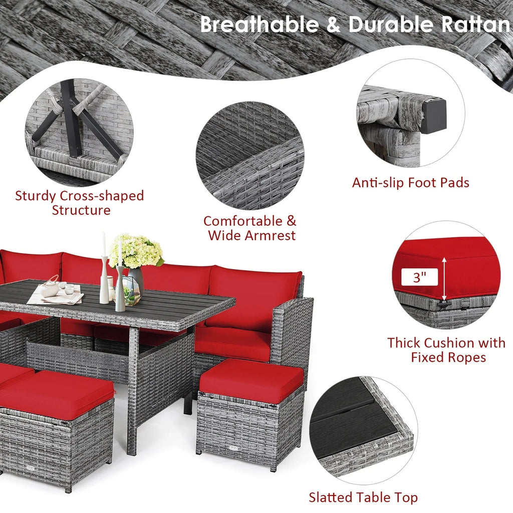 Costway 7-delige diningset van rotan voor het terras, modulaire bank, sofa en voetenbank - bekijk de details