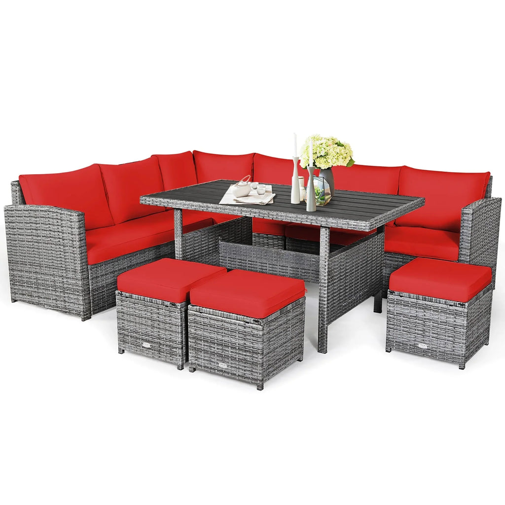 Costway 7-delige diningset van rotan voor het terras, modulaire bank, sofa en voetenbank - bekijk de details