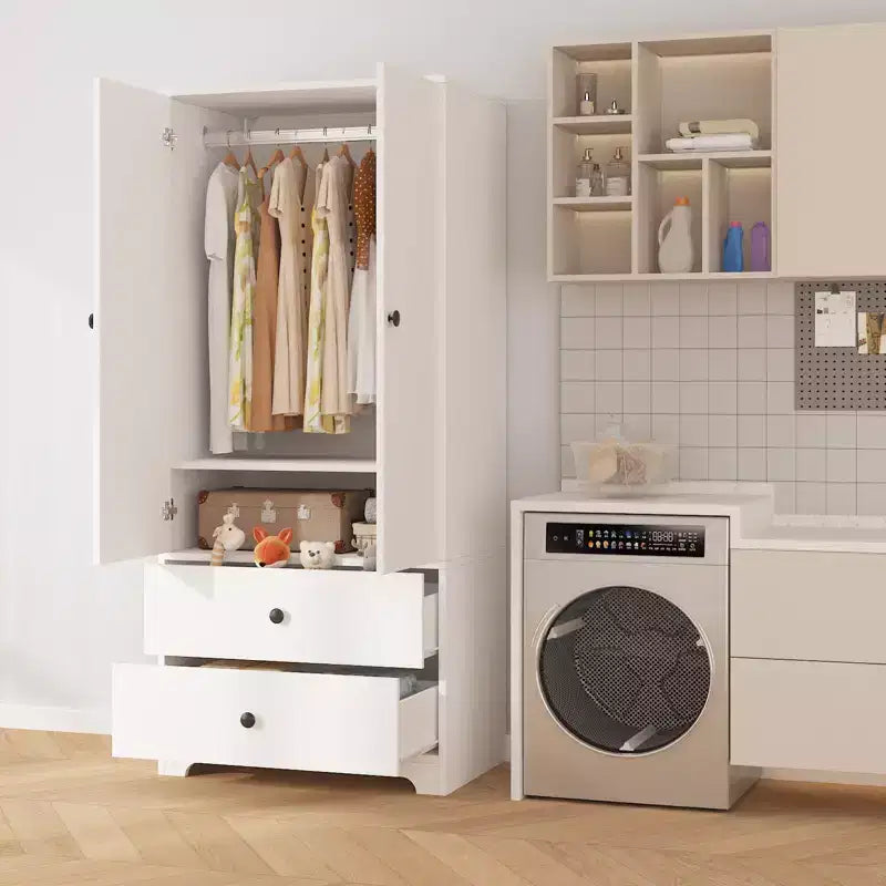 Moderne houten kledingkast van 71 inch voor de slaapkamer, met 2 deuren, 2 laden, verstelbare planken, opbergkast voor kleding en kledingroede