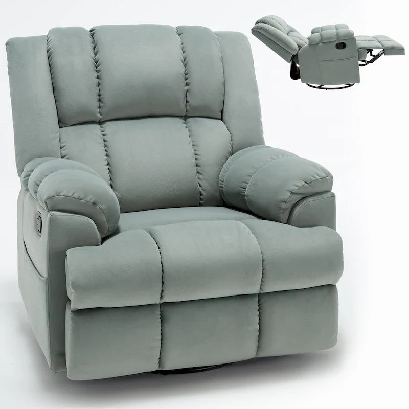 Fauteuil inclinable manuel vert surdimensionné avec fonction pivotante et à bascule, revêtement en tissu