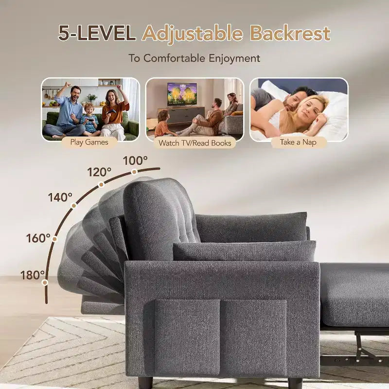 Dyonery 3-in-1-Schlafsofa, ausziehbares Schlafsofa mit Seitentasche und verstellbarer Rückenlehne, werkzeugloser Aufbau, klappbares Zweisitzersofa