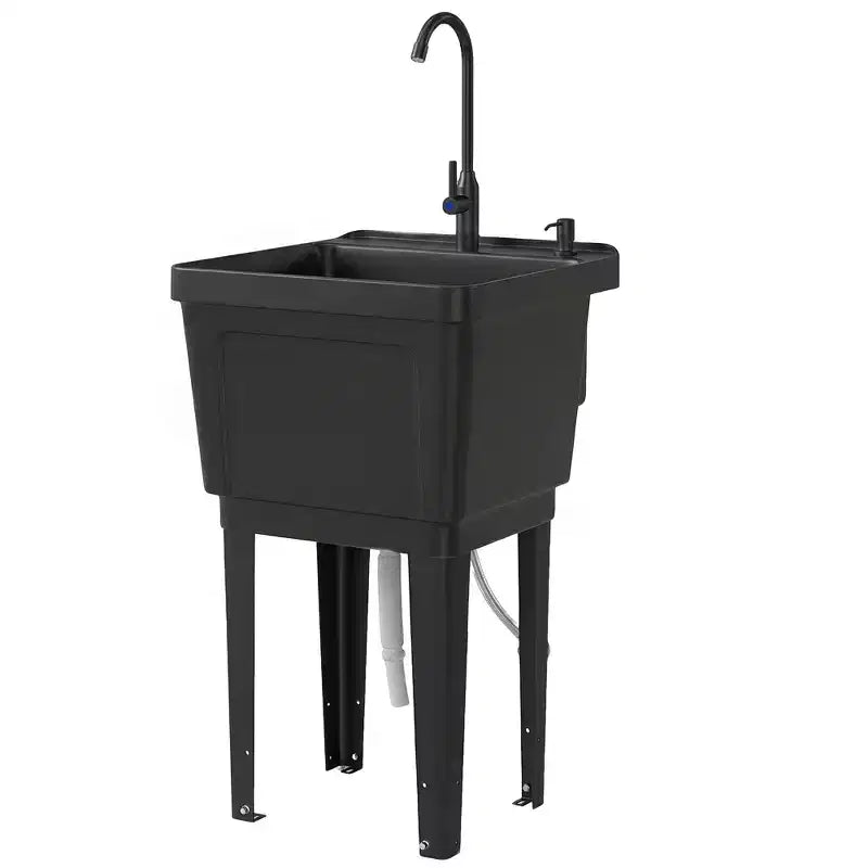 Tragbares Mehrzweck-Waschbecken mit Waschbottich, freistehendes Waschbecken mit Wasserhahn, Seifenspender und Schläuchen