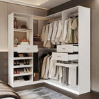 Armoire d’angle avec 2 tringles à vêtements, porte-pantalons et rangement à chaussures