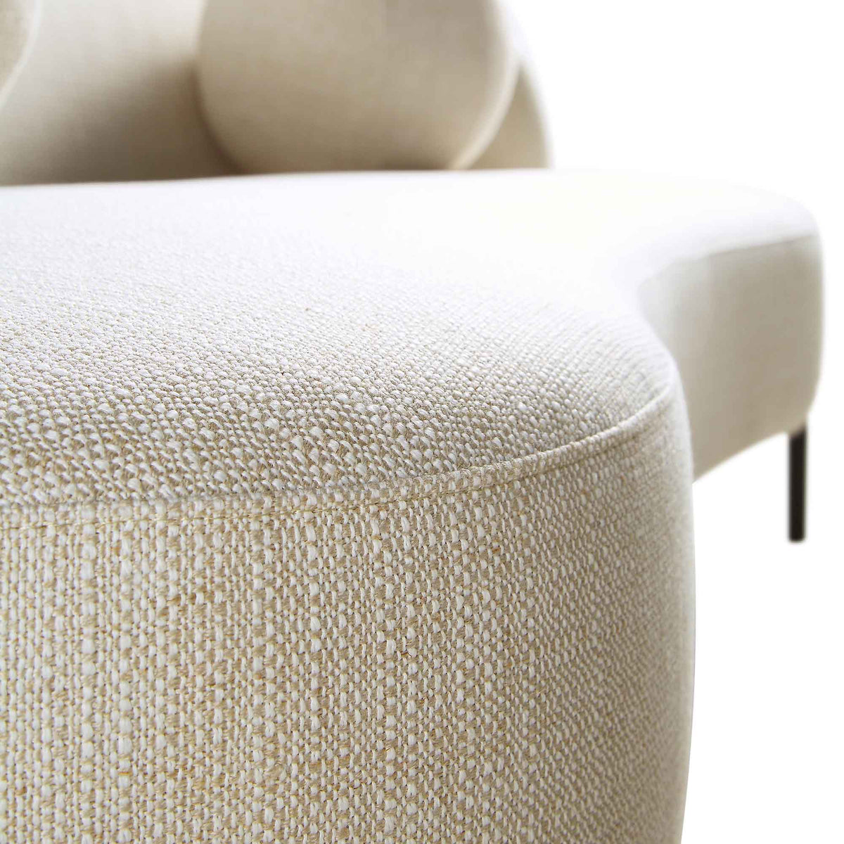 Gebogen driezitsbank met bolvormige kussens, beige linnenmix