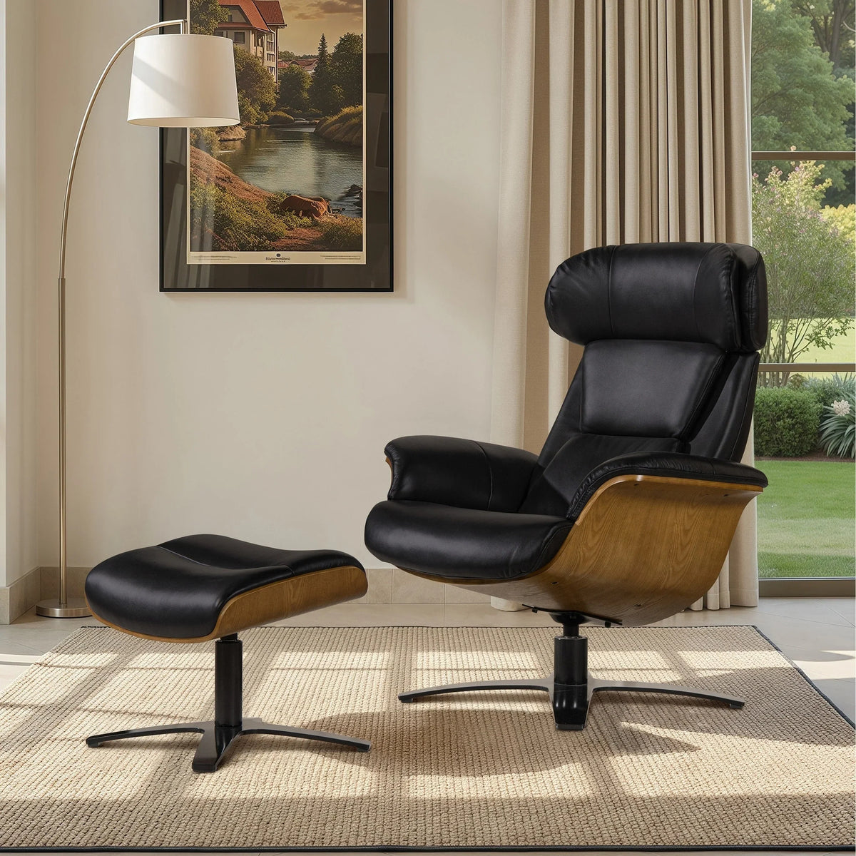 Jovan relaxfauteuil van echt leer van 31.5 met voetenbank