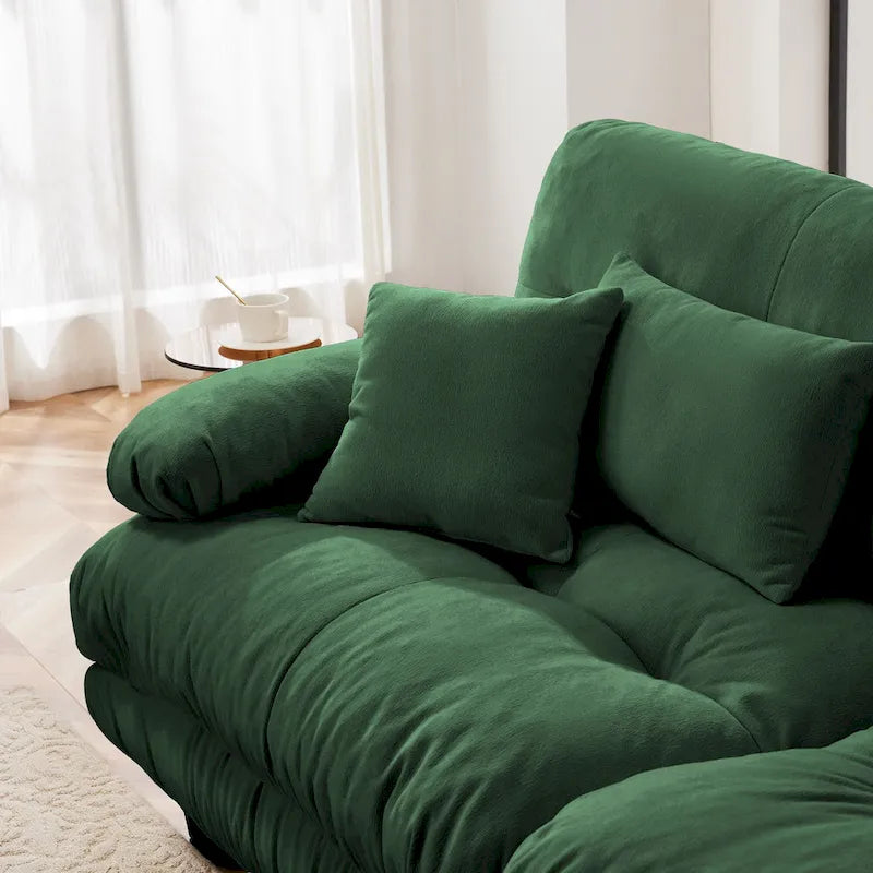 L-vormige loveseat, hoekbank van chenille met lendenkussens