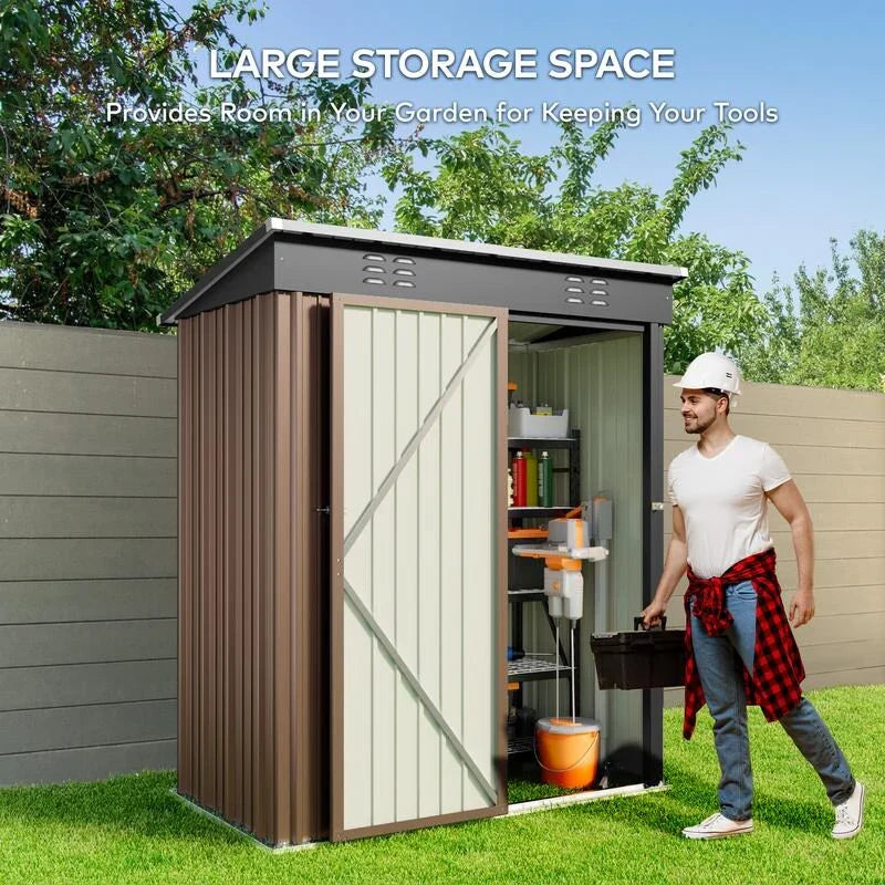 Metalen tuinschuur voor buitenopslag met afsluitbare deur voor tuinmeubels en gereedschap