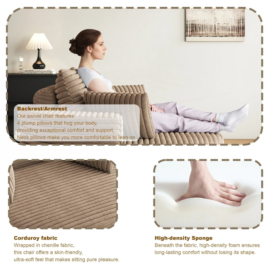 Draaifauteuil voor één persoon van corduroy, chenille en schuim