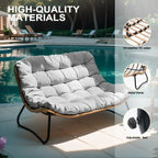 Dubbele papasan-loveseat met kussen, weerbestendig PE-rotan en metalen frame voor binnen en buiten