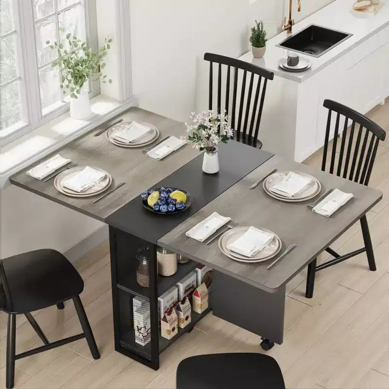 Table de salle à manger pliante pour cuisine, gain de place, extensible à abattants avec 6 roulettes, pour petit espace