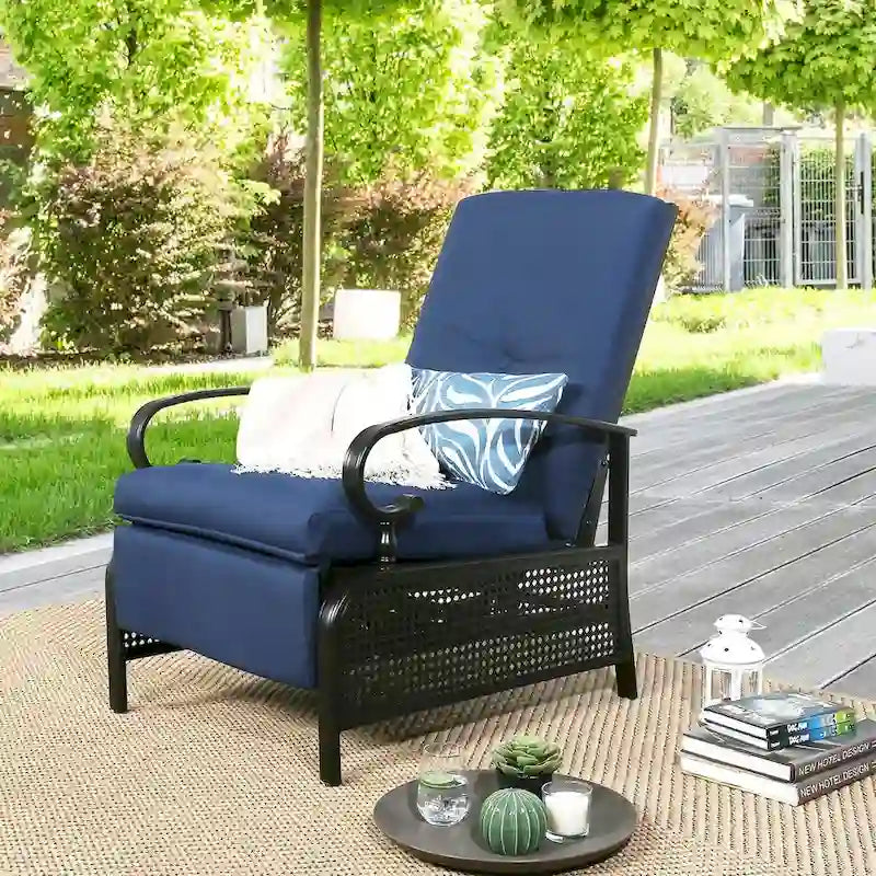 Verstelbare relaxfauteuil voor terras, loungebank met kussen - 38 (D) x 26.5 (W) x 38.5 (H) INCH