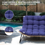 Dubbele papasan-loveseat met kussen, weerbestendig PE-rotan en metalen frame voor binnen en buiten