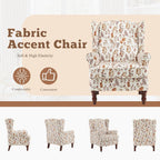 Erommy moderne fauteuil, fauteuil met hoge rugleuning, gestoffeerde eenzitsbank met knopen en houten poten voor de woonkamer