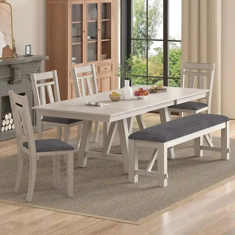 VECELO Solid Wood Dining Chairs with Linen Fabric Seating, Dining Chairs Set of 2/4/6