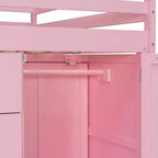 Full over Full Bunk Bed with Storage Wardrobe and Drawers, Full Size Wood Space-Saving Bunk Bed with Guardrail for Apartment, Bedroom