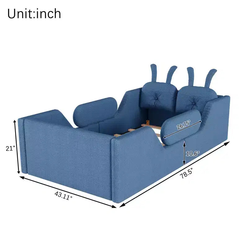 Lit plateforme simple Whisen, cadre de lit rembourré pour enfant au ras du sol avec coussin lapin et barrières latérales amovibles