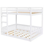 Full over Full Wooden Bunk Bed with Ladder and Guardrails, Low Floor Full Size Bunk Beds with Slats Support
