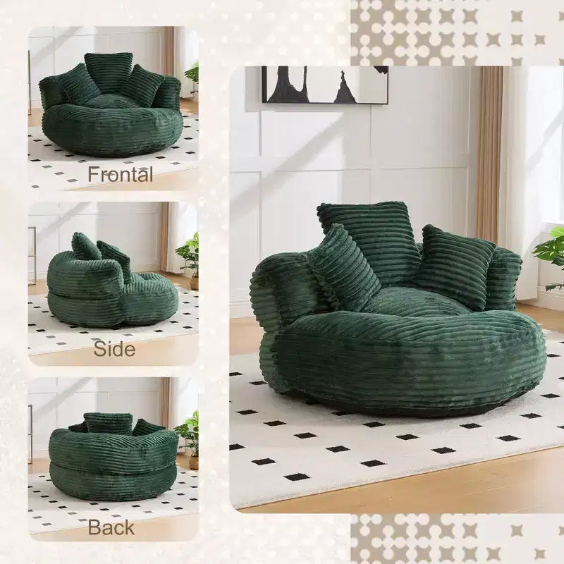 Sofa typu bean bag dla dorosłych i dzieci, duży fotel typu bean bag z sztruksu, 3 poduszkami i podłokietnikami do salonu lub sypialni