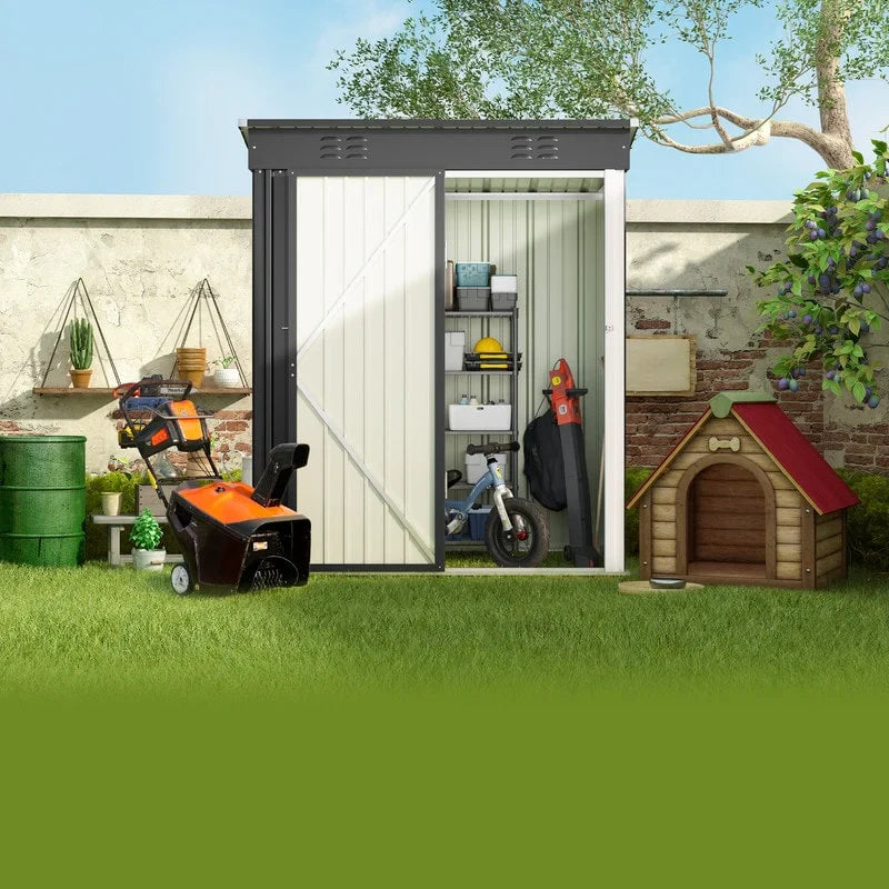 Metalen tuinschuur voor buitenopslag met afsluitbare deur voor tuinmeubels en gereedschap