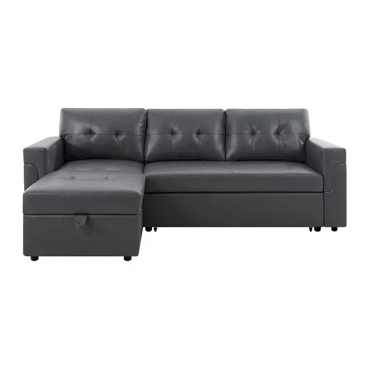 Canapé d’angle convertible et réversible avec lit escamotable, méridienne avec rangement dissimulé et pieds robustes