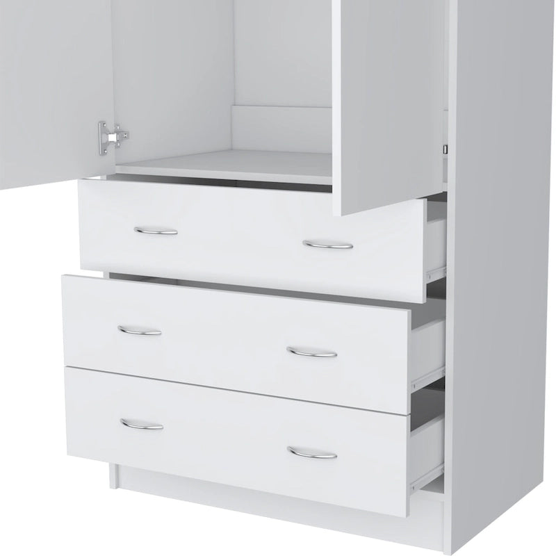 Armoire moderne à deux portes de 19 avec 3 tiroirs et 1 tringle à vêtements pour chambre